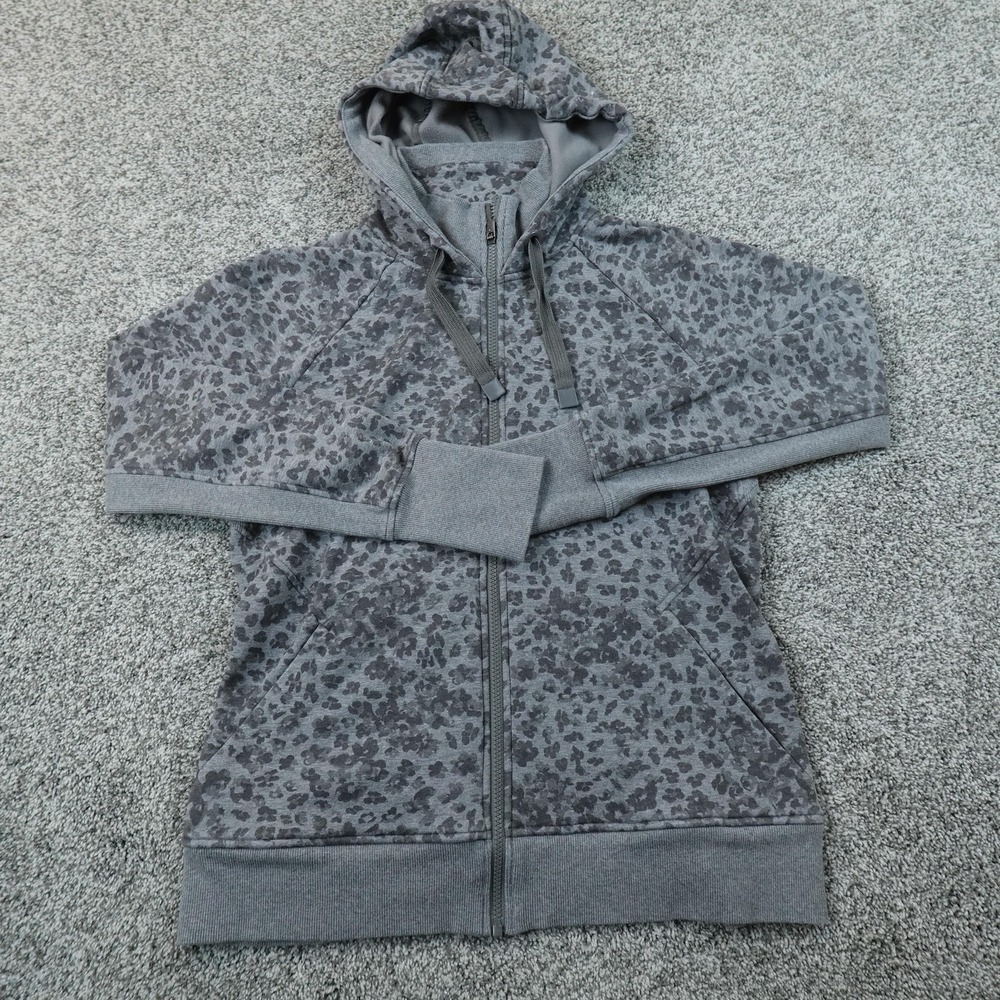 Athleta Hoodie Womens L Gray Animal Print Full Zip Fleece Sweatshirt Sweater Top